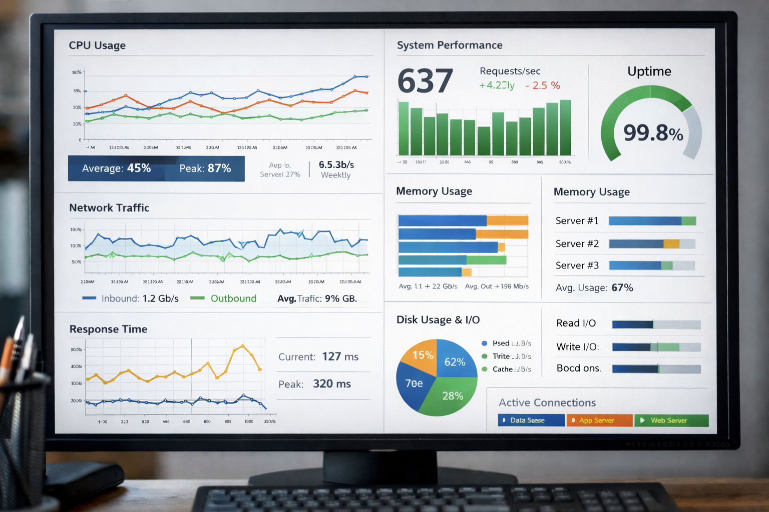 Ekran komputera z wykresami i statystykami
